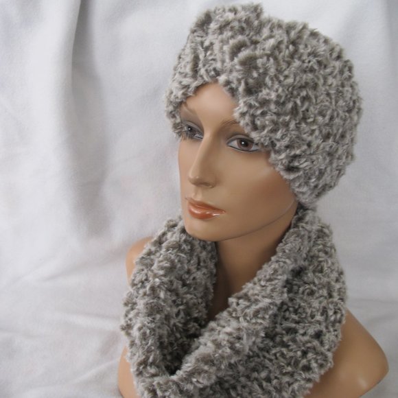 New Handmade Chunky Faux Fur Winter Headband and Infinity Scarf Set - Picture 10 of 10